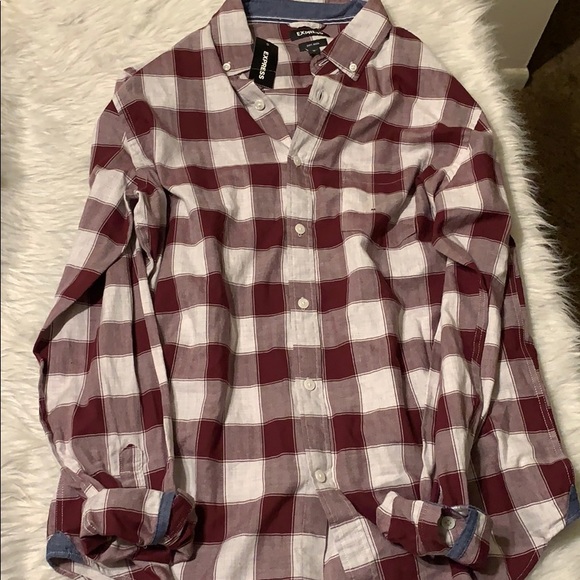 Express Tops - Express plaid shirt red wine white NWT